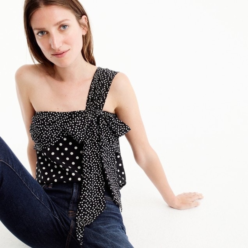 J. Crew one-shoulder bow top in polka dot